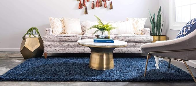 Unique Loom Solid Shag Collection Area Rug (10' x 13' 11" Rectangle, Sapphire Blue/ Navy Blue)
