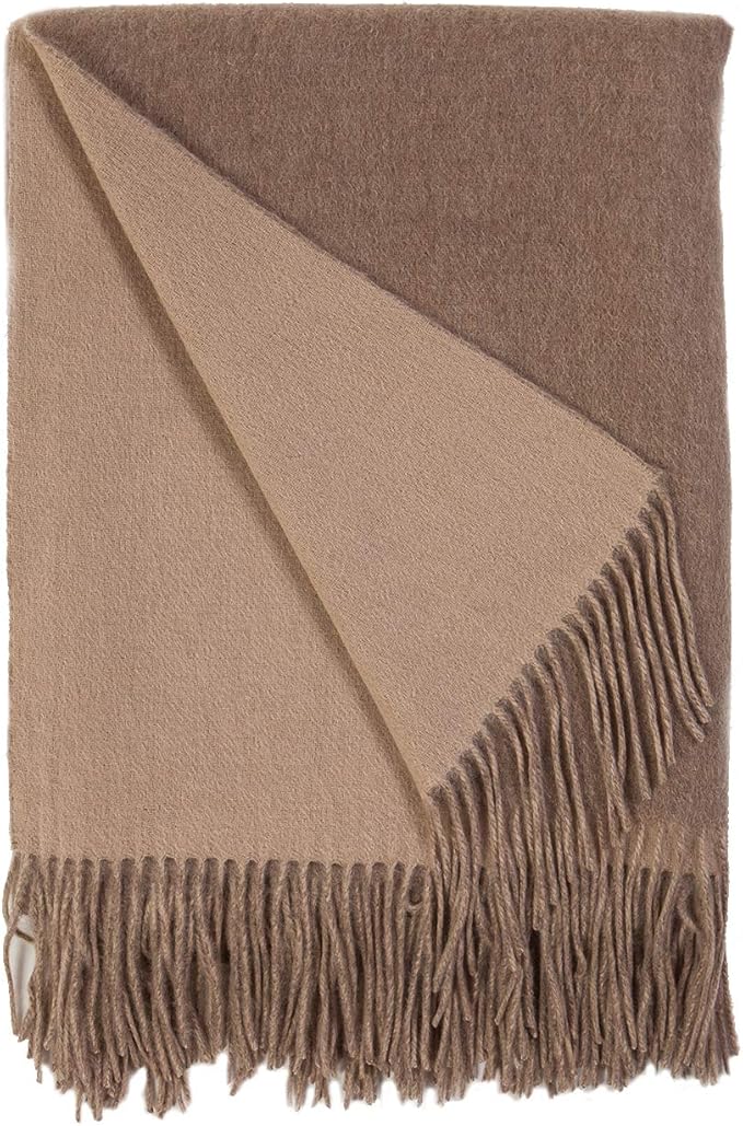Alashan Cashmere Blend Double Faced Throw-Super Soft and Luxe Fabric- Perfect for Cozy Nights! 95% Merino Wool/5% Cashmere, 50" x 70", Great Gift Item. - Mushroom & Bisque