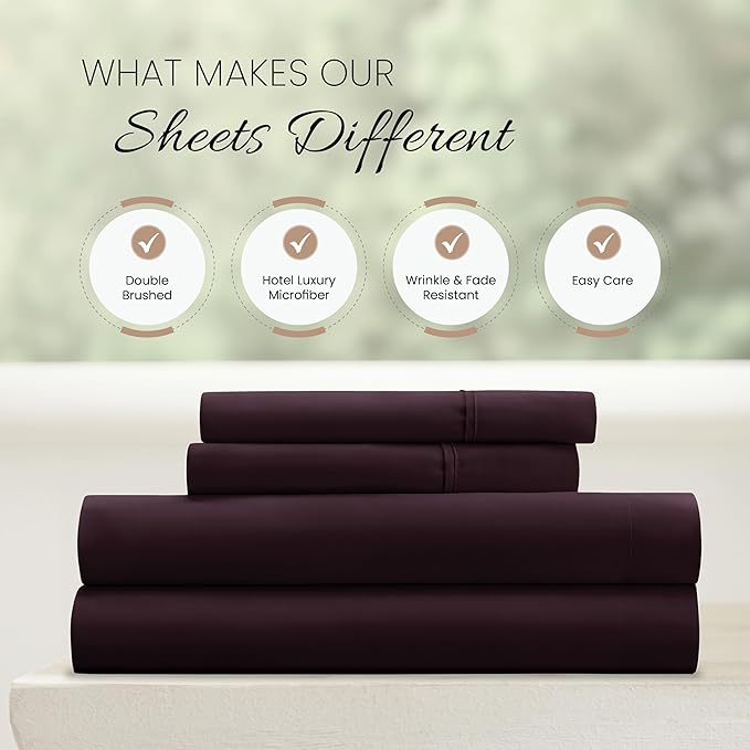 Linen Market Brushed Microfiber Twin XL Sheet Set 3 Piece – Oeko-TEX Certified Ultra Soft & Wrinkle-Free - 16" Deep Pocket Sheets - Easy Care Twin XL Size - Purple