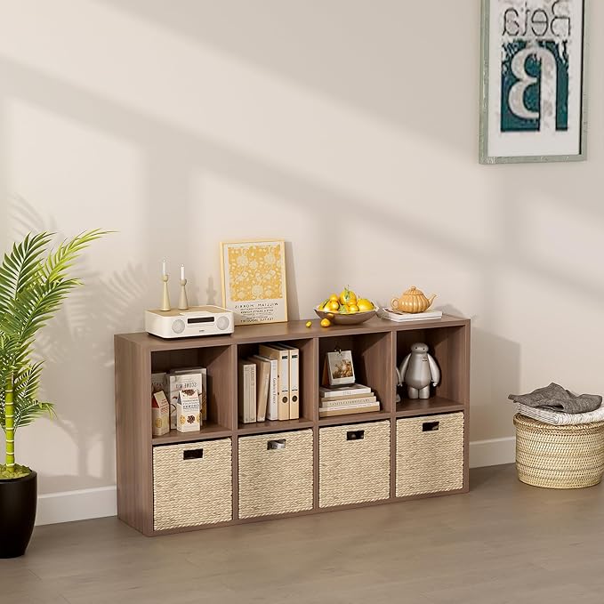 OSCHF 8-Cube Storage Shelf Bookcase - Wooden 4-Tier Floor Standing Open Bookshelf for Home and Office, Cuby Orgainzer, Walnut