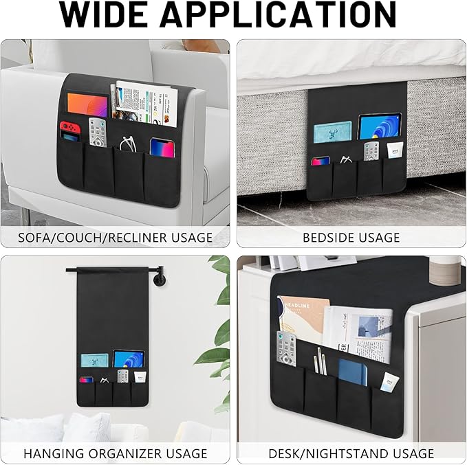 WETRBWEH Non-slip Couch Organizer Armchair Caddy, Oxford TV Remote Control Holder Bedside Caddy with 5 Pockets for Key Glasses Phone Magazine Holders.