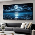 Huaaliunn Big Moon Canvas Wall Art - Modern Seascape Paintings for Living Room, Bedroom Wall Decor, Art for Home or Office Decoration, Large Wall Art 71"x36"