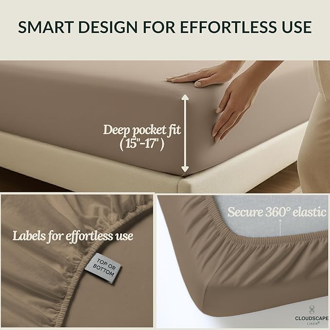 Egyptian Cotton Twin XL Size Sheets Set, 4 Taupe