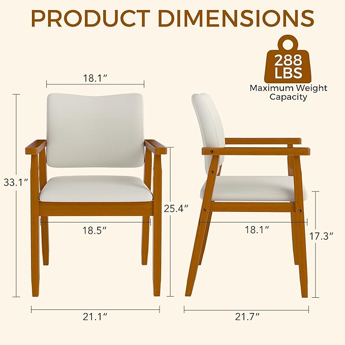 thksbought Set of 2 Mid Century Modern Walnut Dining Chairs Wood Arm Beige Fabric Kitchen Cafe Living Room Decor Furniture