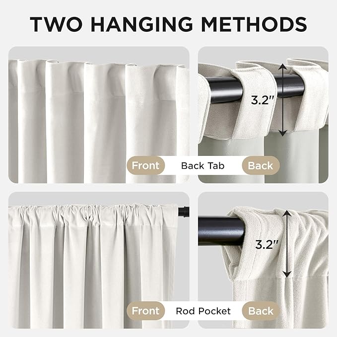 Joydeco White 100% Blackout Curtains 120 Inch 2 Panels, Luxury Thermal White Velvet Curtains for Bedroom Living Room, Soundproof Blackout Window Drapes, Rod Pocket & Back Tab (52W x 120L)
