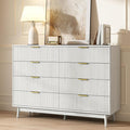 CARPETNAL Fluted 8 Drawer Dresser for Bedroom, 55" Wide Wooden Chest of Drawers with Rounded Corners, Gold Handles, Modern Storage Organizer for Bedroom, Hallway(White)