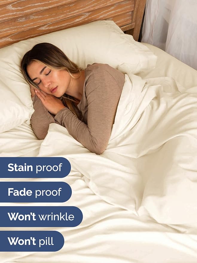 Extra Deep Split King Sheet Set - 7 Piece Breathable and Cooling Sheets - Hotel Luxury Bed Sheets Set - Easy Fit - Soft, Wrinkle Free and Comfy Sheets Set - Off White Sheet Set with Extra Deep Pockets