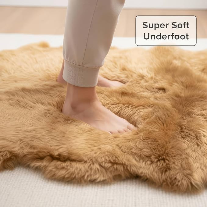 Large Sheepskin Rug for Living Room - 4x6 Light Brown Sheep Skin Rug for Bed Room - Multi Use As a Yoga Mat - All Natural Sheep Fur