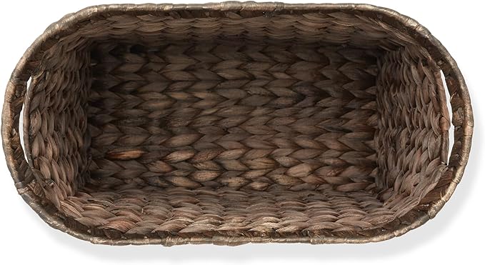 Casafield Woven Magazine Holder with Handles, Espresso Dark Brown - Water Hyacinth Storage Basket for Bathroom, Living Room, Home Office