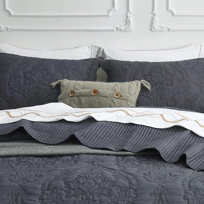CHIXIN Microfiber King Pillow Shams Set of 2 - Quilted Decorative Pillow Covers - Dark Grey - Size (20" x 36")