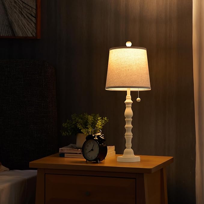 Terpsichore Lamps for Living Room Modern Farmhouse Table Lamp Bedside Reading Lamps Set of 2 Night Stands Bedroom Night Lamp,with Fabric Lamp Shade (White (Single Pack), High 26.25 in)
