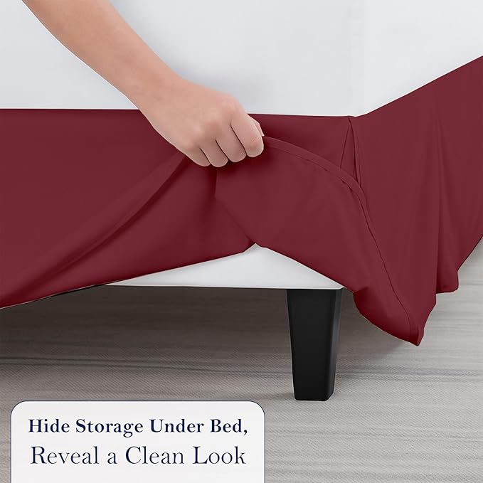 Queen Bed Skirt, Luxury 18 Inch Drop Burgundy Pleated Bed Skirt, Double Brushed Microfiber, Box Pleat Design, Wrinkle & Fade Resistant, Easy Fit Tailored Bedskirt for Queen Size Beds