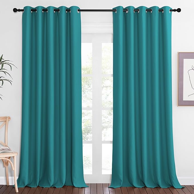 NICETOWN Sliding Door Window Treatment Blackout Patio Door Curtain Panels, Privacy Thermal Drapes for Bedroom Living Room Department with Grommet Top (Peacock Teal, W66 x L110)