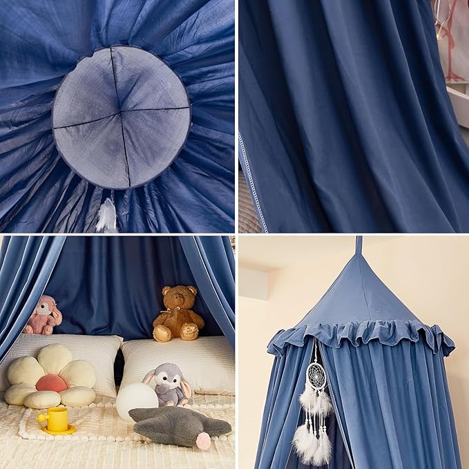 dix-rainbow Princess Decor Canopy for Kids Bed, Soft and Durable Bed Canopy for Girls Room Tent Canopy Dreamy Mosquito Net Bedding, Children Reading Nook Canopies Indoor (Blue)
