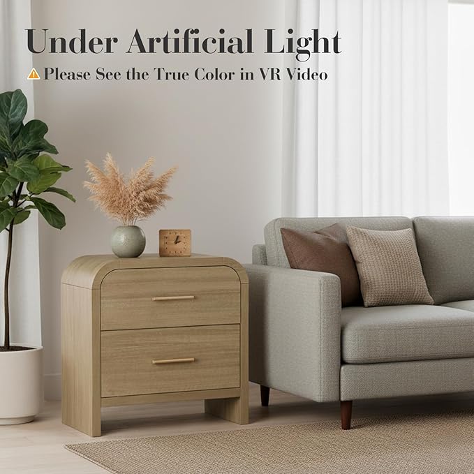 Night Stand [Unique Curved Profile] [FSC-Certified Wooden Board] 2-Drawer Nightstand 24" H Metal Handle Modern Sturdy Bedside Table Side Table End Table