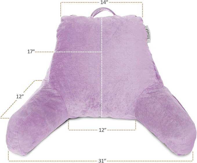 Nestl Reading Pillow with Shredded Memory Foam, Designed for Sitting Up in Bed and Couch, Back and Arms Adjustable Support for Adult & Teens Backrest Pillows for Reading, with Washable Cover Lavender
