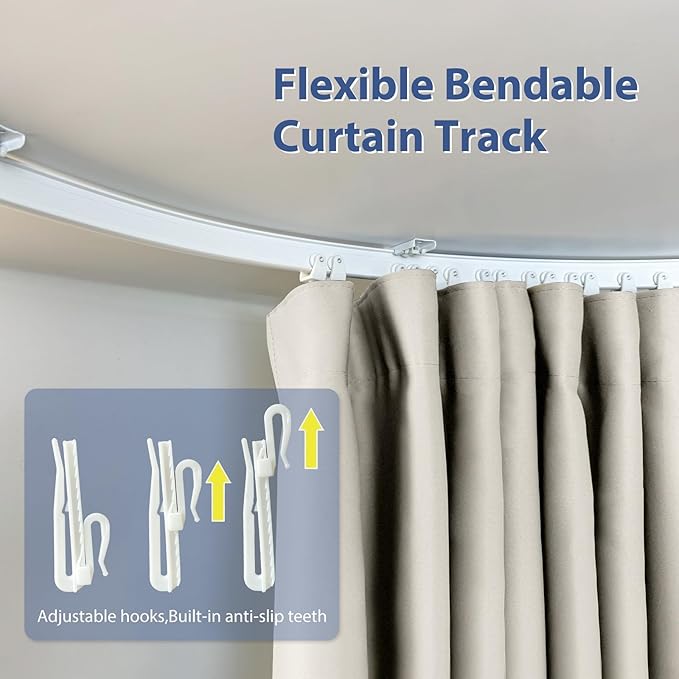 Room Divider Ceiling Mounted Curtains Track Sets Extra Wide Blackout Curtain Flexible Tracks for Bedroom Privacy Partition Separator, 1 Panel Beige Drape and White Rail, W12.5 x H8ft