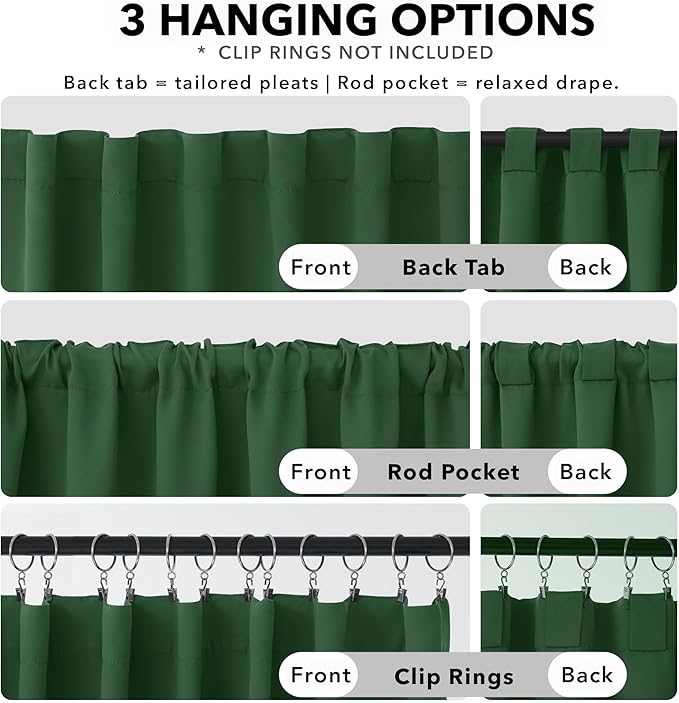 Deconovo Blackout Curtains, Thermal Insulated, W52 x L45 2 Panels, Back Tab, Machine Washable, Room-Darkening Drapes for Bedroom/Living Room Dark Forest