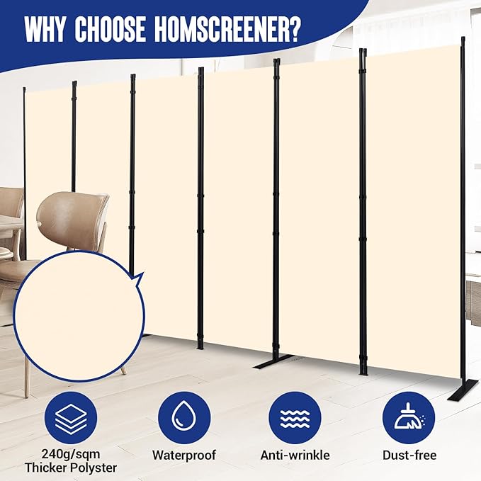 Room Divider and Folding Privacy Screens 6 Panel, 11 Ft Wide Room Partitions Dividers, Portable Room Divider Screen for Room Separtition, Folding Wall Dividers for Home, Office, Bedroom, Studio Beige