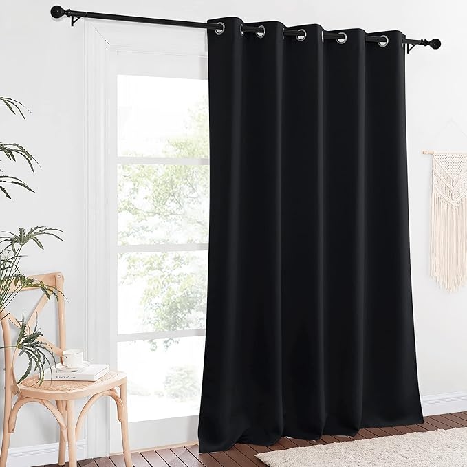 NICETOWN Black Out 110 inch Curtain for Sliding Door, Grommet Thermal Insulated Blackout Curtain Window Treatment Sound Reducing for Bedroom/Living Room, W66 x L110, 1 Panel