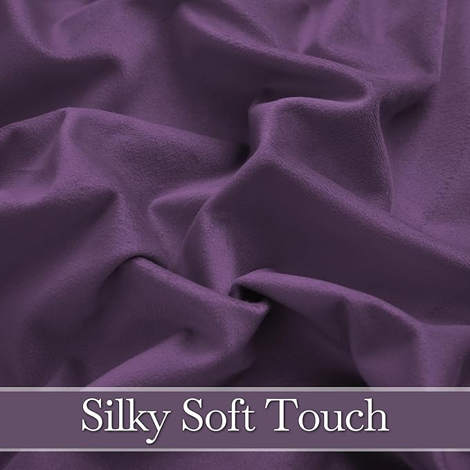 RYB HOME Purple Velvet Curtains 96 inches Length, Back Tab & Rod Pocket Soft Fabric Blackout Thermal Insulated Curtains & Drapes for Bedroom Dining Room, Purple, W 52 x L 96, 2 Panels Set