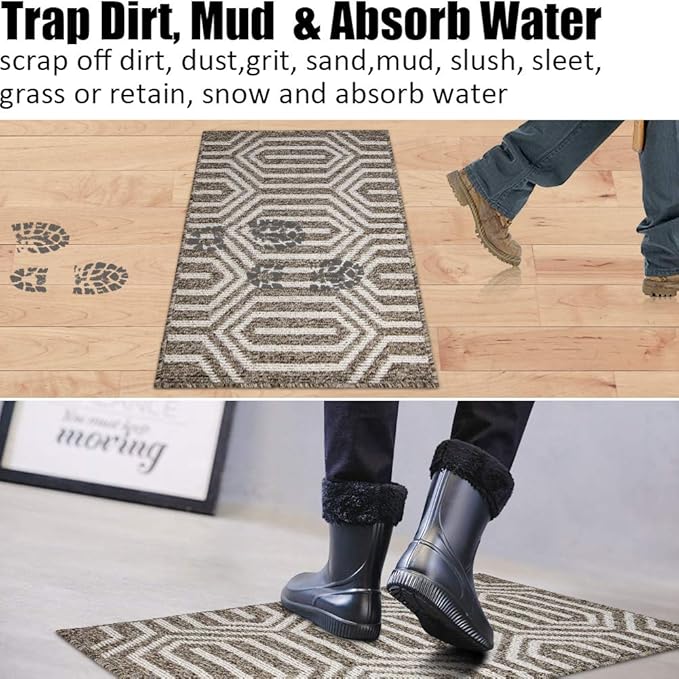 Indoor Doormat 24"x 36", Absorbent Front Back Door Mat Floor Mats, Rubber Backing Non Slip Door Mats Inside Mud Dirt Trapper Entrance Door Rug Carpet, Machine Washable Low Profile-Brown Time Cloister