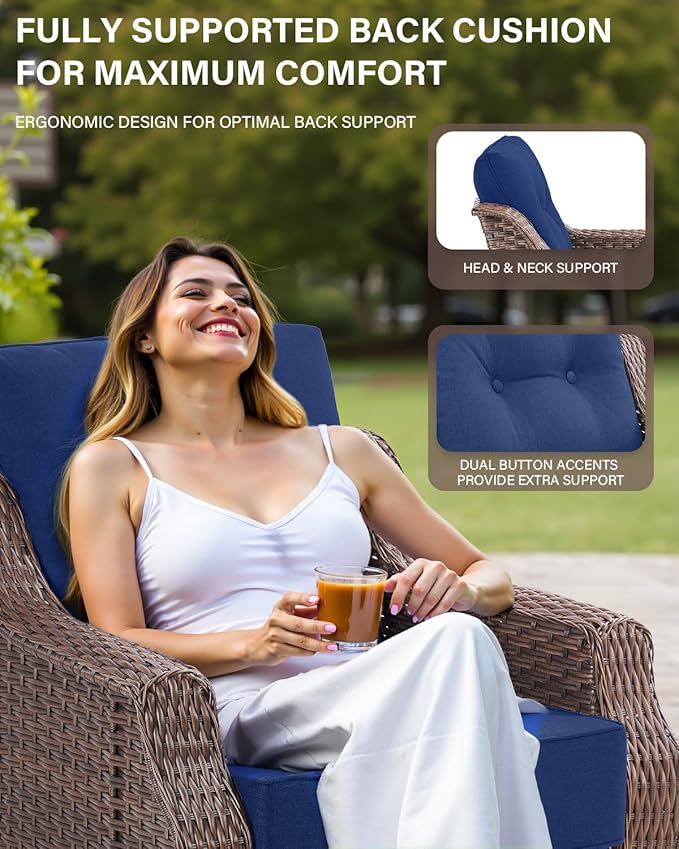 10 Piece High Back Outdoor Patio Furniture Set - Patio Conversation Set with Swivel Rocker Outdoor Chairs Set of 4 and 3 Seater Sofa, Wicker Ottoman and Coffee Table for Garden Backyard
