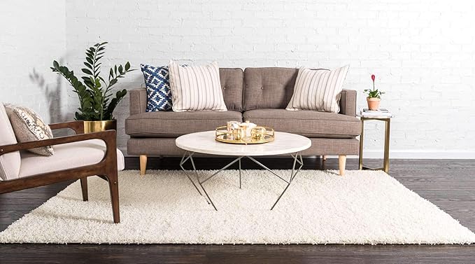 Unique Loom Solid Shag Collection Area Rug (10' x 13' 1" Rectangle, Pure Ivory)