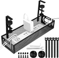 Under Desk Cable Management Tray, Cable Management Under Desk No Drill, Wire Management Tray with Clamp, Cord Organizer for Home Office, Black