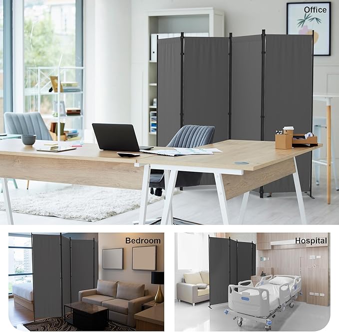 Room Divider, 4 Panel Folding Privacy Screen, 88” Portable Separating with 3 Metal Feet, Partition Room Dividers, Lightweight Freestanding Wall Divider Screen for Office Bedroom Hospital(Grey)