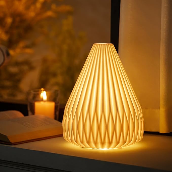RONDURE 9.1" Modern Ceramic Table Lamp, Fully Dimmable Modern Bedside Lamps for Bedroom, Living Room and Nightstand, White Translucent Ceramic Shade, Warm Ambient Lighting, Corded, Bulb Included