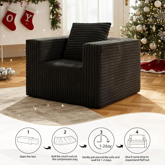 Single Cloud Sofa, Giant Bean Bag Chair with High Backrest & Wider Armrest, Foam Boneless Couch for Small Spaces, Comfy Furry Sofas with Pillows for Living Room, Bedroom, Apartment, Dorm, Office