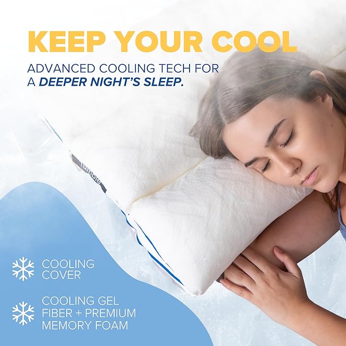 TUMBLE 6-Chamber Adjustable Bed Pillow & Pillowcase | Back, Side & Stomach Sleepers | Cooling Cover | Memory Foam & Gel Fiber Fill | Customize Your Comfort | CertiPUR/Oeko-Tex | Standard Queen 1 Pack