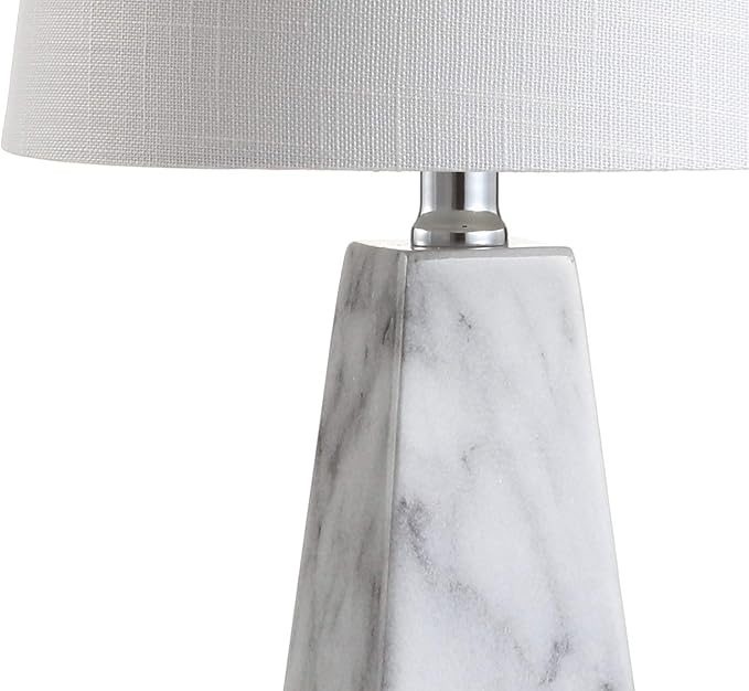 JONATHAN Y JYL1037A 20.5" Modern White Marble Table Lamp, Contemporary Geometric Resin Bedside Nightstand Lamp for Living Room, Bedroom, Office, End Table with White Linen Shade (LED Bulb Included)