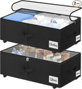 Under Bed Storage with Wheels, 2-Pack 10" Height XXL 60L Rolling Storage Bins, Quick Assembly Underbed Shoe Storage Containers with Clear Lid & Label, Dorm Under bed Drawers for Clothes, Shoes, Black