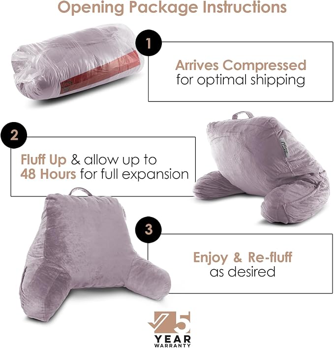 Nestl Reading Pillow for Kids & Teens with Shredded Memory Foam, Backrest Pillows for Reading, Watching, and Gaming, Use on the Couch, Bed, or Floor Adjustable Support with Washable Cover Dusty Purple