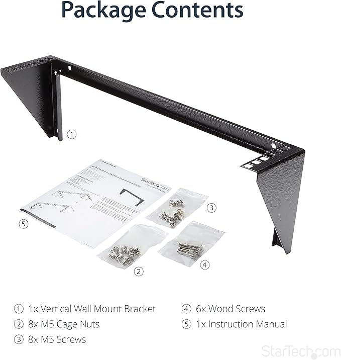 StarTech.com 2U Vertical Wall Mount Patch Panel Bracket - Steel Rack Mount Bracket w/Hardware for 19" Network, Server and Data Equipment , TAA (RK219WALLV)