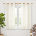 YoungsTex Ivory Linen Curtains 40 Inch Length for Kitchen Window, Short Semi Sheer Drapes Light Filtering with Bronze Grommet Privacy for Cafe Bathroom Windows, 42 x 40 Inch, 2 Panels