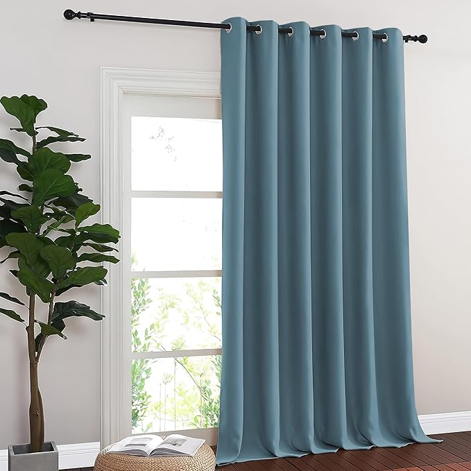 NICETOWN Sliding Door Curtain 108 Inches Long - Blackout Thermal Insulated Grommet Room Divider Privacy Drape for Patio Glass Door, 1 Panel, Smoky Blue, 100 Inch Extra Wide