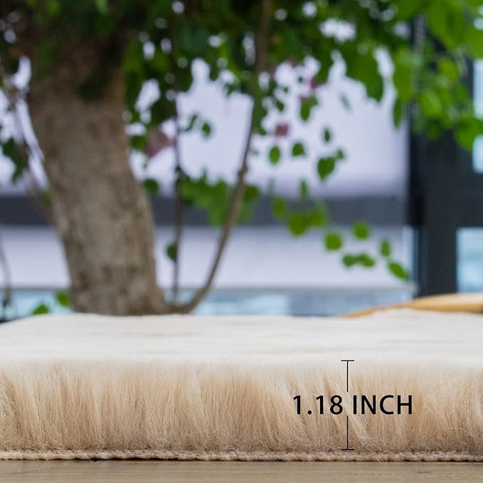 Camel Shaggy Washable Rug 2x10 Runner Rug for Living Room Plush Faux Rabbit Fluffy Fur Rugs for Hallway Nursery Rugs Home Décor