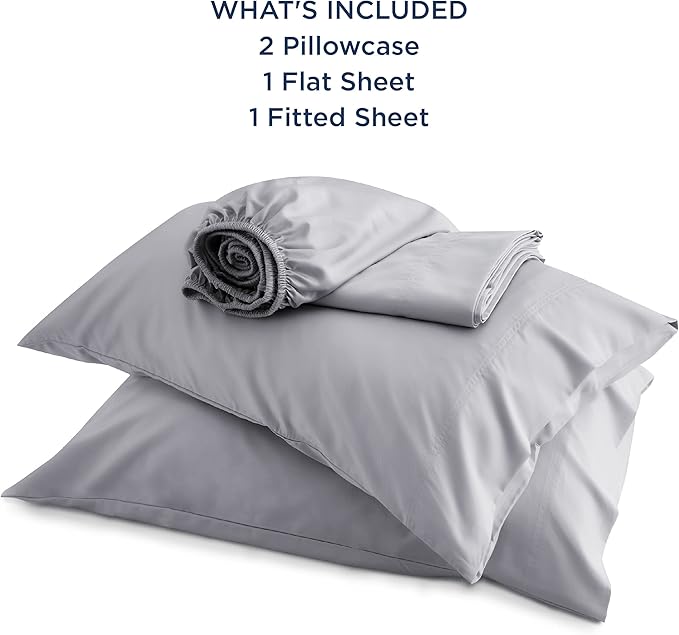 Bedsure Queen Sheet Set, Rayon Derived from Bamboo, Cooling Sheets, Deep Pocket Up to 16", Breathable & Soft, Hotel Luxury Silky Bedding for Hot Sleepers, Silver Grey