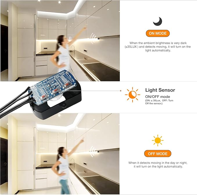 Sensky 19.7ft/6m Motion Activated LED Strip Light Kit with FCC Listed Adapter for Gun Safe, Under Cabinet, Under Bed, Pantry, Kitchen, Stairway, Closet Lighting (Cool White,Upgraded Version)