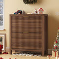 Shoe Cabinet Storage for Entryway, Fluted Shoe Cabinet with 2 Flip Drawers, Hidden Shoe Rack Tall Freestanding Shoe Organizer with Legs for Hallway, Walnut
