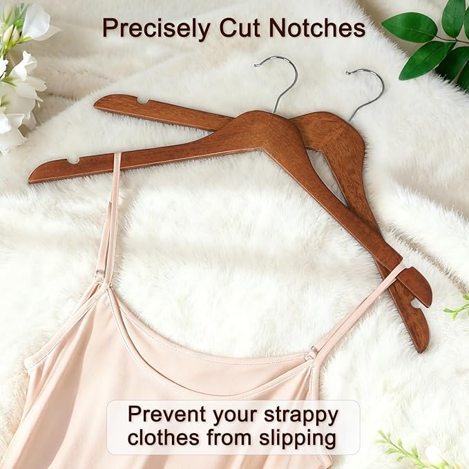TOPIA HANGER Wooden Hangers 30 Pack, 0.28-inch Thick Slim Wood Clothes Hanger with Flat Design and Smooth Notches, Lightweight Space Saving Hangers for Shirt, Coat, Camisole (Walnut)-CT31WA