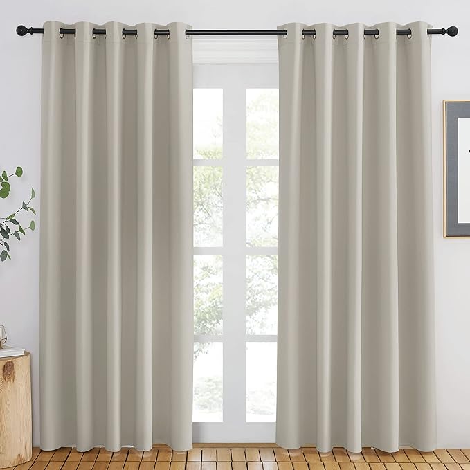 NICETOWN Blackout Natural Curtain for Living Room - Grommet Thermal Insulated Solid Room Darkening Thermal Curtain Drape Sound Reducing for Bedroom/Living Room (1 Panel, W66 x L84)