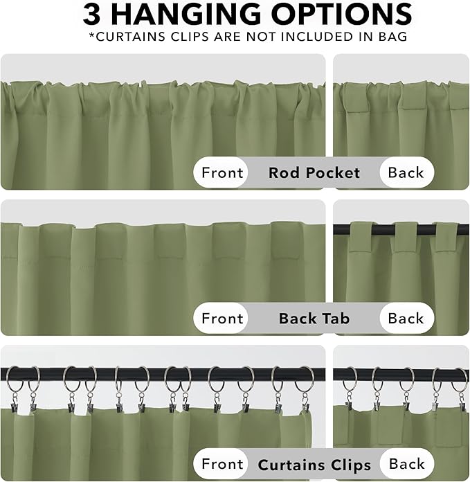 Deconovo Blackout Curtains, Thermal Insulated, W52 x L84 2 Panels, Back Tab, Machine Washable, Room-Darkening Drapes for Bedroom/Living Room Sage Green
