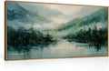 LHIUEM Large Foggy Forest Mountain Framed Canves Wall Art Set,Nature Green Watercolor Artwork,Abstract Modern Landscape Pine Tree Painting for Living Room,Bedroom,Office- 20''x40''x1