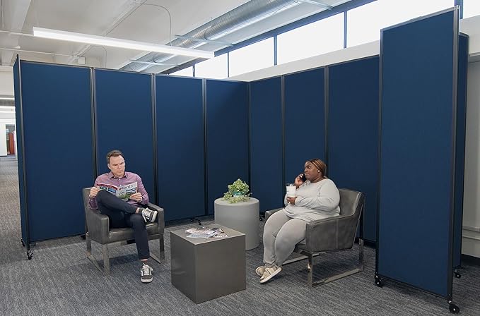 Versare Room Divider 360 Portable Wall Partition | Folding Panels | Large Freestanding Divider | Locking Wheels | Temporary Room Separator | 25' x 7'6'', Navy Blue
