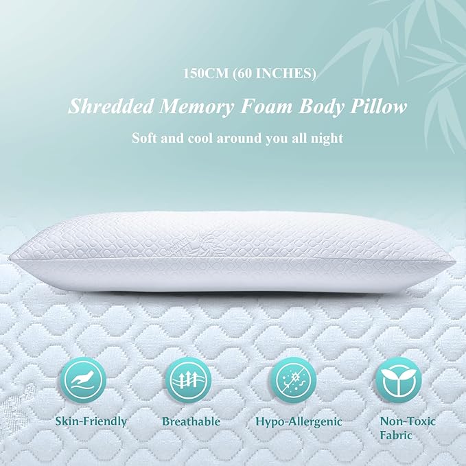 Extra Long Body Pillow Cubies Memory Foam 150x50cm – Anime Body Pillow Insert for Adults – with Cooling Cover Huggable Pillows 20x60 inches