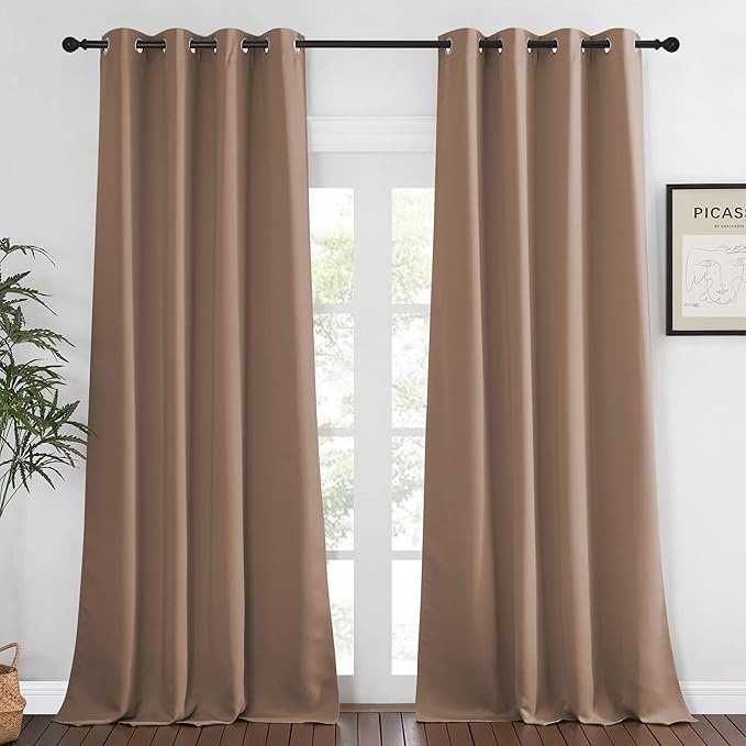 NICETOWN Blackout Window Curtain Extra Long - (W52 x L120, Cappuccino, 1 Piece) Thermal Insulated Soft Curtain Panel for Living Room Window Treatment Drape